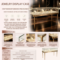 Comptoir de présentation de bijoux LED en or rose de luxe avec dimensions personnalisables, vitrine en verre durable pour les bijouteries et les centres commerciaux