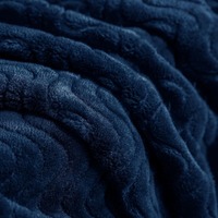 Couverture en flanelle bleu marine uni, texture gaufrée ondulée, ultra douce, en polaire moelleuse, idéale pour lit, canapé, maison, salon