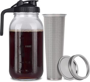 Vente en gros de pot de <span class=keywords><strong>cafetière</strong></span> à infusion froide de 64oz en verre épais à usage multiple avec couvercle à bec verseur et filtre en acier inoxydable - Product Image 2