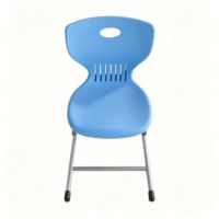 Chaise d'étudiant avec structure métallique, siège en plastique bleu avec dossier à poignée, chaise d'école empilable à cantilever
