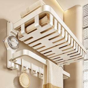 LTONG Suction Mounted Towel Rack 60 Cm Space Aluminum Modern Bathroom Storage <b>Shelf</b> Organizer With Hooks And <b>Shelf</b> - Product Image 4