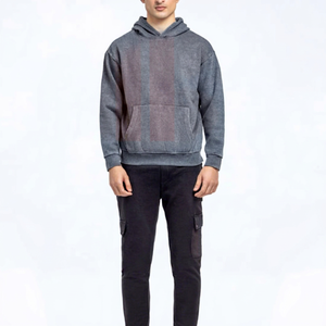 Sweat-shirt à capuche gris pour homme, coupe classique, en coton French Terry, décontracté, avec poche kangourou - Product Image 1
