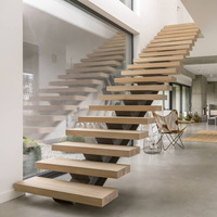 Conception d'escalier monofaisceau enduit de poudre avec marches en bois escaliers préfabriqués
