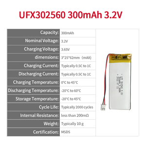 Li-polymer di động nhà máy OEM thiết bị y tế Pin ufx 302560 300mAh 3.2V LiFePO4 Pin - Product Image 2