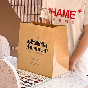 <span class=keywords><strong>Sac</strong></span> de restaurant avec logo personnalisé <span class=keywords><strong>Sac</strong></span> en papier <span class=keywords><strong>kraft</strong></span> brun multicouche avec poignée pour livraison d'aliments à emporter - Product Image 3