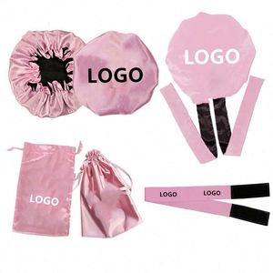 <b>Extra</b> <b>Large</b> Long for Braids Silk Extended and Hair Wraps Customized Logo Bonnet Satin Bag Set Promotion Gift - Product Image 1