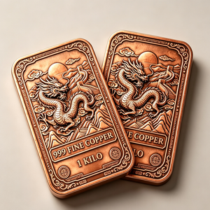Barra de Cobre con Grabado de Dragón Oriental de Alta Definición, 1 Kilo, 999 de Pureza, Barra de Metal Vintage para Coleccionistas - Product Image 1