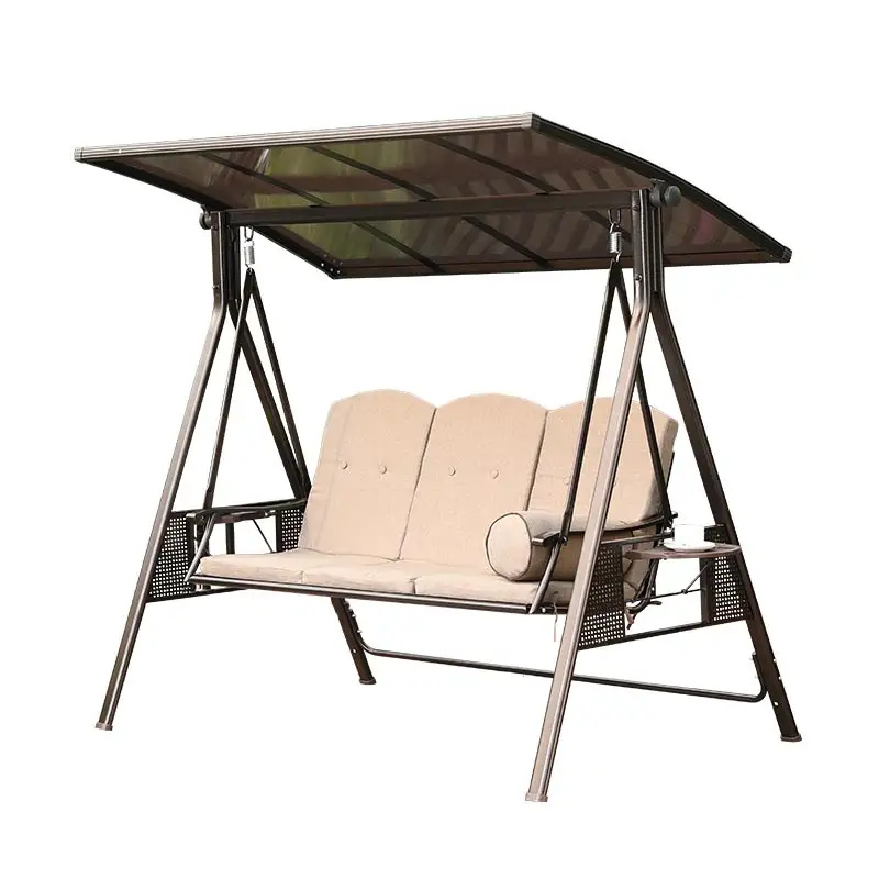 Verstelbare Outdoor 3 Persoons Kinderen Hangende Lounge Tuin Fauteuil Met Luifel 3 Zits Patio Schommel Stoel Met Standaard