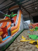 Structure gonflable commerciale combinée toboggan aquatique et château rebondissant pour location événementielle extérieure
