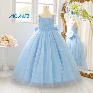 Abito in Raso con Ricamo Floreale <span class=keywords><strong>per</strong></span> Bambine, Colletto a Fiocco con Scollo Tondo, Abbigliamento Formale <span class=keywords><strong>per</strong></span> Feste e Matrimoni Estivi - Product Image 3