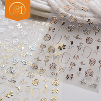 Usine En Gros Feuille D'or 3D Style Japonais Ongles Autocollants Rétro Conception Française Roses En Plastique 2D Art pour La Beauté Des Ongles Chaud Gratuit