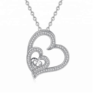 Al por mayor nuevo doble corazones Zirconia plata encanto colgante collar de amor eterno para la madre - Product Image 1