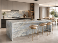 Dalles de marbre Azul Cielo polies, à jointure apparente, pour murs décoratifs, plans de toilette de salle de bain, encadrements de cheminée, dessus de table à manger