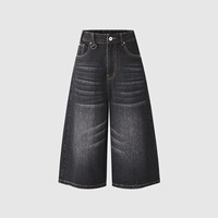 Jean short baggy en denim pour femme, coupe décontractée vintage bleu délavé, jambe large, longueur 7/8, style streetwear