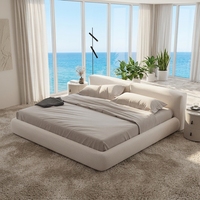 Lit capitonné surdimensionné avec cadre en bois massif de qualité supérieure, tête de lit rembourrée douce, lit plateforme minimaliste pour une chambre confortable