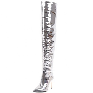 Shiny Silver Super High Thin Heel Thigh High Women <b>Boots</b> Over the Knee High Winter Women Stiletto Shoes Super Long <b>Boots</b> - Product Image 1