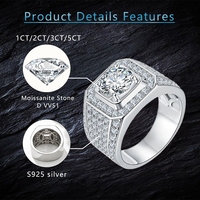 Bague en argent 925 homme 1CT 2CT 3CT 5CT moissanite hommes bague def vvs top qualité original argent 925 pierre anneaux pour hommes