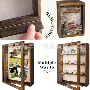 Flip Top Transparent Wooden <b>Photo</b> Frame Display <b>Box</b> Rectangle Covered Desktop <b>Storage</b> <b>Box</b> For Dried Flowers Medals Specimens - Product Image 4
