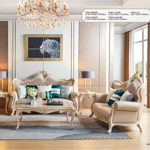 酒店家具批发仿古风格客厅实木沙发豪华真皮欧式现代1 + 2 + 3客厅沙发
