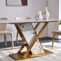 Nouveau design métal doré acier inoxydable base titane support de table table table en marbre salle à manger