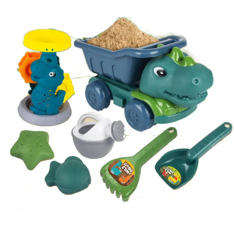 Großhandel Plastik-Strand-Dinosaurier-Autospielzeug für Kinder Sanddichter-Seifenuhr-Werkzeuge Strand-Autospielzeugset für Kinder