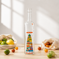 Botol Kaca Vodka Gin Kosong Mewah Ukuran Tinggi 750ml dengan Cetak Offset, Finishing Extra Flint, dan Tutup Sekrup Ropp