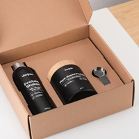 Pot à poudre noir mat de 670 ml avec couvercle en bambou et ensemble de bouteille de shaker à protéines en verre de 500 ml pour l'emballage de compléments alimentaires, kit cadeau