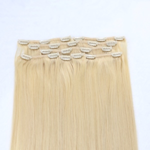 <span class=keywords><strong>Extensiones</strong></span> de Cabello Humano con Clip, Color Rubio Platino, Lisas, Suaves, con Puntas Gruesas, Juego Completo - Product Image 3