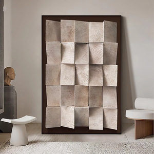 Peinture murale abstraite moderne 3D sur toile, cadre brun foncé, rectangle, décoration pour entrée et salon - Product Image 1