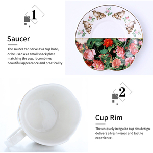 ถ้วยกาแฟเซรามิกสไตล์จีนพร้อมจานรอง - ลายเสือสีดำทอง ด้ามจับแบบวินเทจทรงไม่สมมาตร - Product Image 3