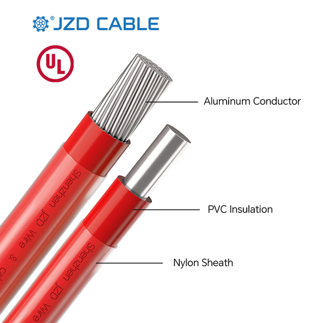 JZD UL THHN Wire 14AWG-750MCM Nylon Jacket Rated Flame Resistant Aluminum Conductor Building Wire for Conduit Cable Tray