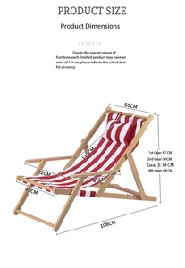 Sedia <span class=keywords><strong>da</strong></span> Spiaggia Pieghevole con Telaio in Legno Naturale Regolabile, Tessuto in Tela a Righe Classico e Poggiatesta Imbottito - Product Image 6