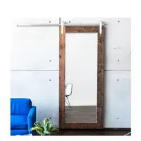 Puertas de Granero interiores para el hogar, diseño de espejo deslizante de madera, puertas de granero de cristal, en venta