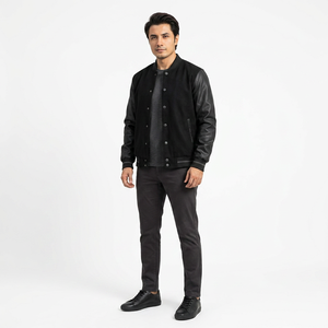 Custom Printing <b>Long</b> Sleeve <b>Men's</b> Winter Varsity <b>Jacket</b> with Stand Collar and Front Logo Plus Size - Product Image 1