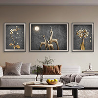 Peinture décorative murale éléphant pour salon, art abstrait moderne de luxe léger, triptyque haut de gamme pour canapé, encadré en métal sur panneau KT