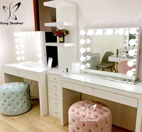 Miroir de Maquillage Pliant Moderne en Bois de Haute Qualité avec Lumières Autour du Miroir pour Appartement