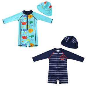 Petits garçons à manches longues maillots de bain une pièce enfant maillot de bain avec chapeau de soleil bébé maillot de bain pour enfant - Product Image 1