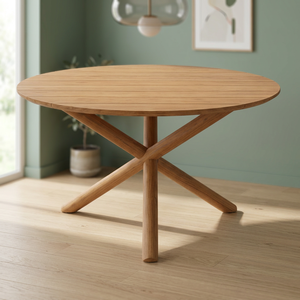 Table à manger ronde en bois massif, écologique, durable, imperméable, design scandinave moderne, meubles stables, 6 places - Product Image 3