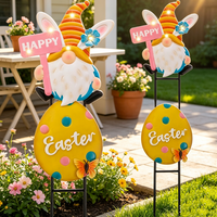 OEM ODM Décoration de jardin Pâques : Piquet de jardin Gnome de Pâques et Œuf LED Solaire avec piquet pour pelouse extérieure printanière