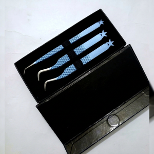 Ensemble de pinces à cils en acier inoxydable Blue Star avec découpe, outil de précision, emballage en boîte - Product Image 1