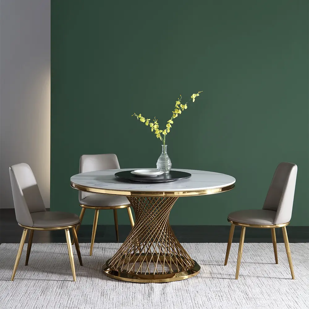 Italiaanse Moderne Eenvoudige Stijl Eetkamer Tafel Luxe Marmer Desktop Eettafel Met Roestvrij Staal Voor Eettafel