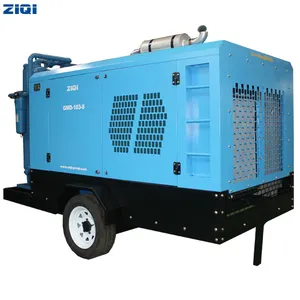Compressor de ar trifásico de parafuso móvel de estágio único, com óleo lubrificador confiável, personalizado, 102psi, 150hp, com refrigeração a ar, 4 rodas