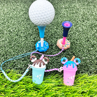T-shirt de golf dessin animé mignon 83mm avec couvercle de pointe de balle lanière anti-perte en plastique et tasse d'eau accessoire de golf 2 en 1