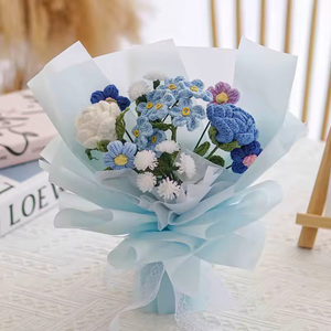 Cadeaux chauds tendance de la Saint-Valentin <span class=keywords><strong>Bouquet</strong></span> de marguerites de tournesol tricoté grande fleur avec tige et feuilles <span class=keywords><strong>Bouquet</strong></span> de fleurs au Crochet - Product Image 4