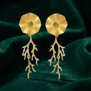 Boucles d'oreilles pendantes ethniques bohèmes en laiton faites à la main, plaquées or, avec pierres précieuses, tendance - Product Image 3