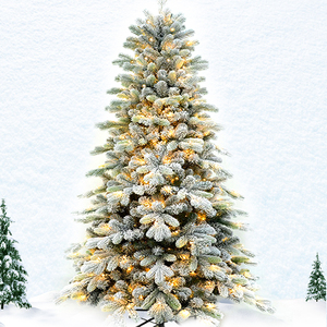 Prelit Warm White LED Lights Artificial Flocked Slim Christmas <strong>Tree</strong> Pre Lit Christmas <strong>Tree</strong> - Product Image 1