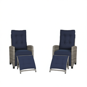 Chaises de patio inclinables en polyrotin gris avec repose-pieds, ensemble de meubles d'extérieur, chaise de jardin contemporaine - Product Image 1