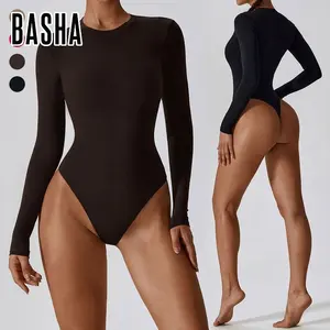 Bodysuit bayanlar rahat kostümleri hızlı kuru seksi uzun kollu bale dans tulumlar tulum Bodysuits geçiş klip ile kadınlar için