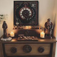 Tissu de lecture de cartes de tarot en velours |   Tapis de divination au design d'une horloge vintage pour le tarot, l'oracle et les rituels spirituels