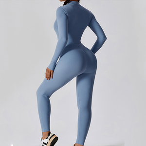 Tuta da Yoga Donna alla Moda con Zip e Maniche Lunghe Color <span class=keywords><strong>Nude</strong></span> - Product Image 2